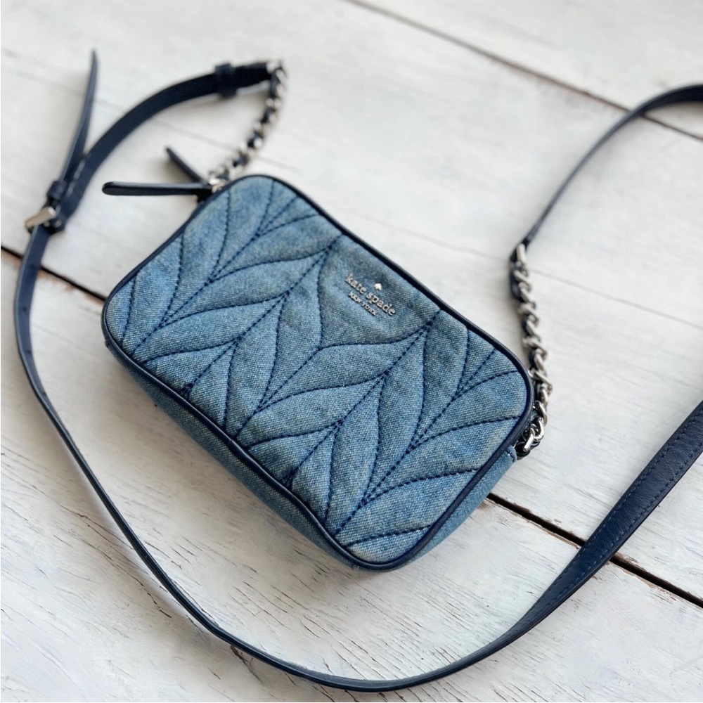 kate spade Denim Blue Quilted Crossbody Bag with Navy Trim - Picture 8 of 13